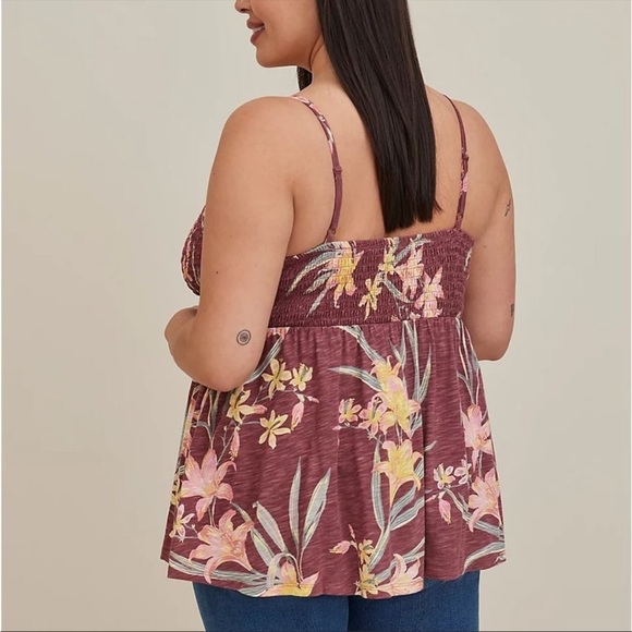 Torrid- NWT Smocked Babydoll Tank in Floral Dusty Red- 3X - Picture 7 of 7